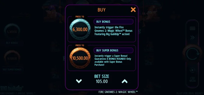 Fire Gnomes 2 Magic Wheel - bonus satın alma menüsü